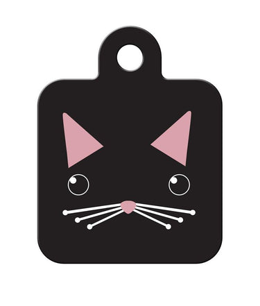 ID Tag Square Small Cat Face Black -